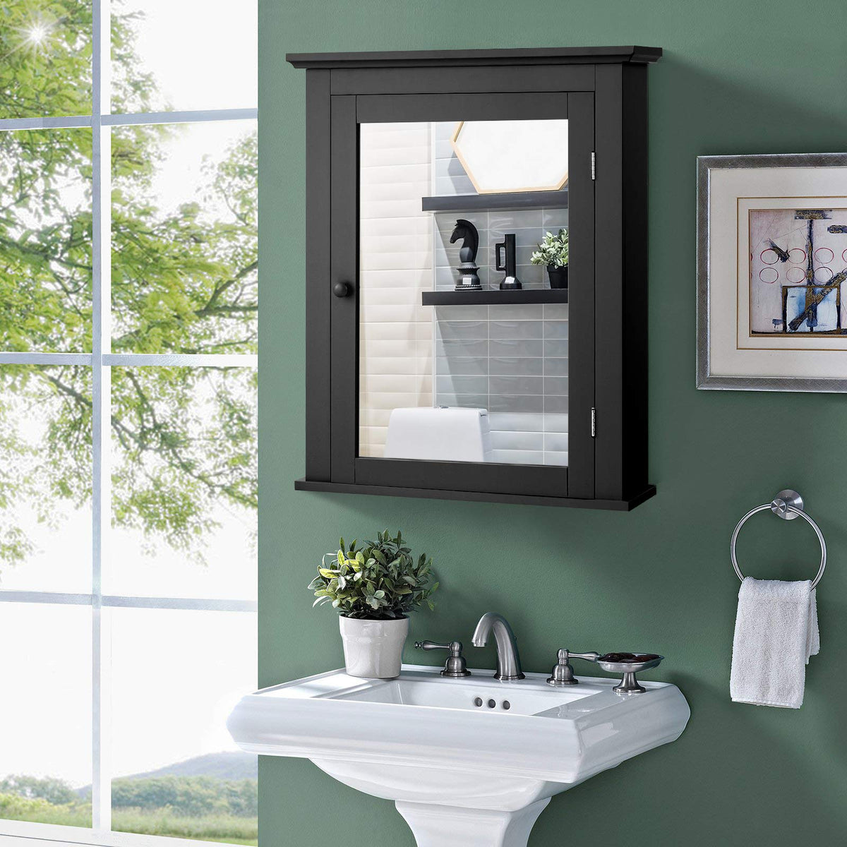 Bathroom Cabinet W/Mirror, Mirror Cabinet W/5-level Height-Adjustable Shelf, Wood Wall Cabinet