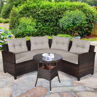 4-Piece Patio Furniture Set, Outdoor Rattan Wicker Sofa & Tempered Glass Coffee Table Set