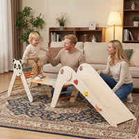 Foldable Panda-Themed Wood Montessori Climbing Set, Indoor Children Playground Jungle Gym