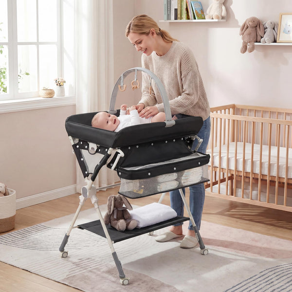 Baby Changing Table, Foldable Diaper Changing Station w/Storage Bag & Shelf