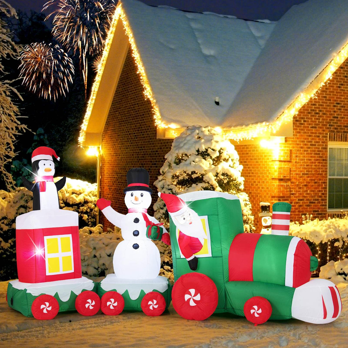 3.5m Christmas Inflatables Train with Snowman and Gift Box