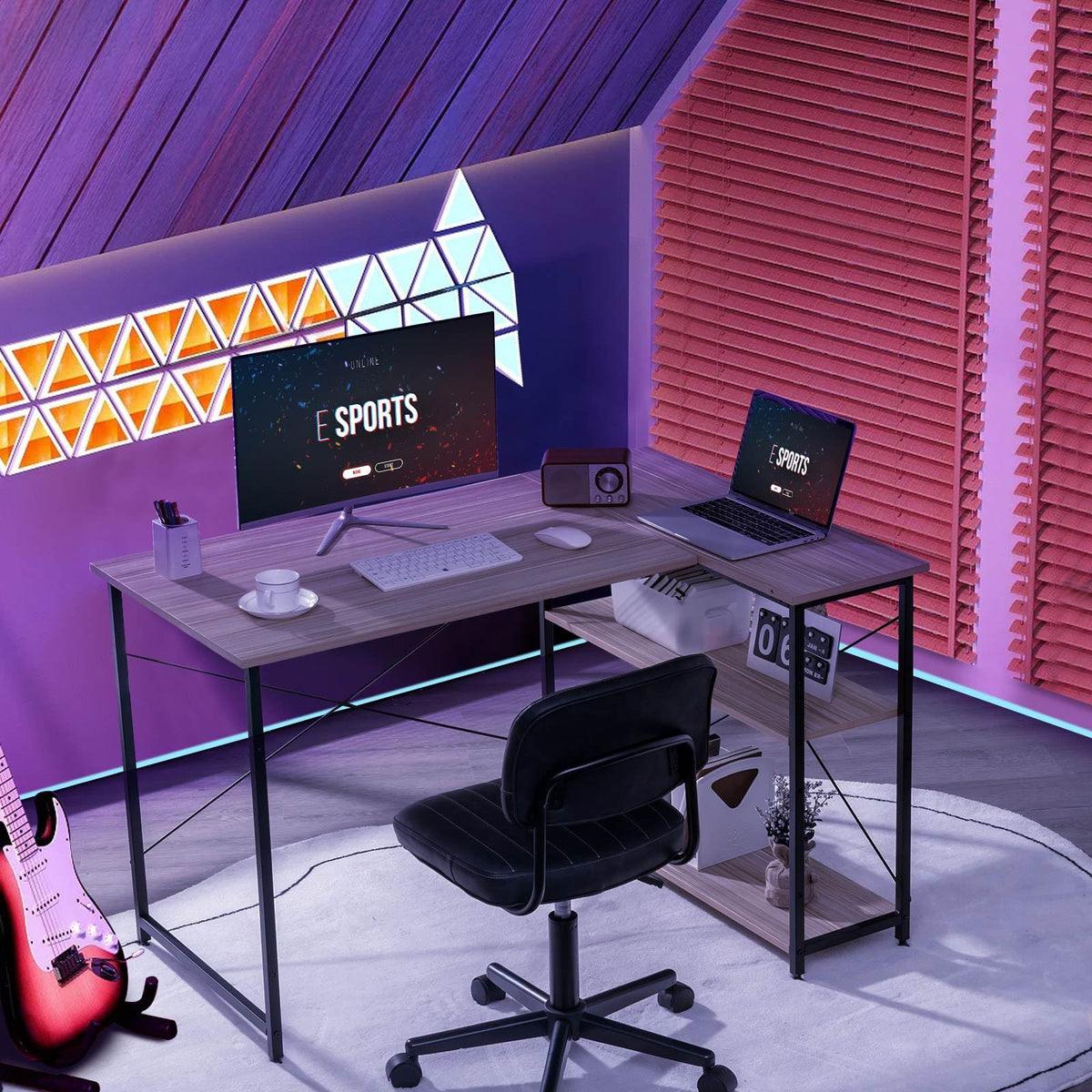 Giantex L-Shaped Desk 120 cm Writing Study Laptop Desk with Adjustable Storage Shelves