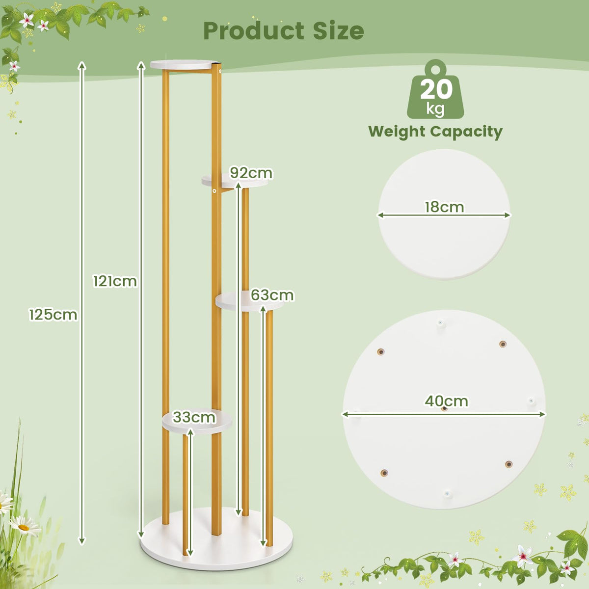 Indoor Metal Plant Stand, 125 CM Tall Corner Plant Shelf for Potted Plant