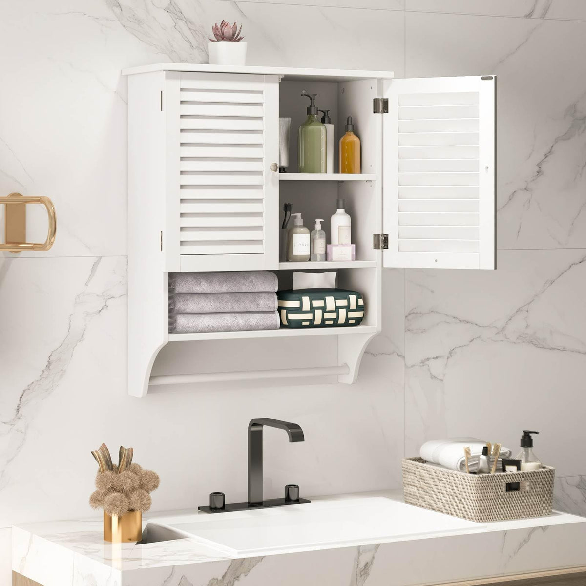 Bathroom Wall Cabinet with 2 Louvered Doors