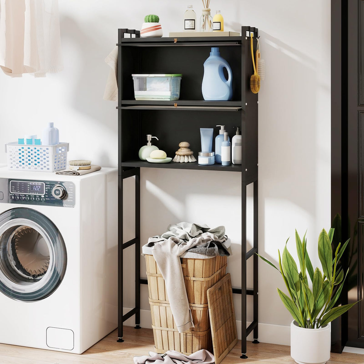 166 cm Over-the-toilet Cabinet Bathroom Organizer with Hooks