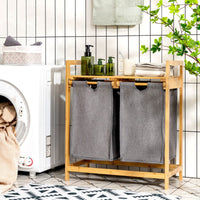 Giantex Bamboo Laundry Hamper with Dual Compartments, 2-Section Laundry Sorter Basket, Natural