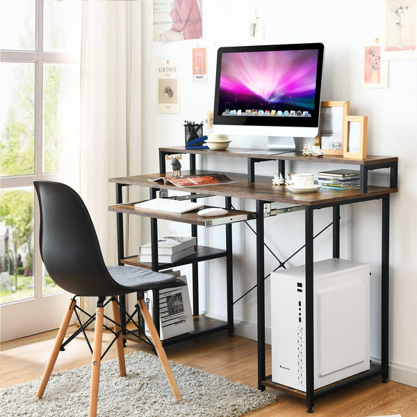 Giantex bureau d'ordinateur avec 2 tiroirs, bureau pc table style industriel,  structure solide et durable 112x48x76cm (brun) - Conforama