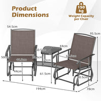 2-Seater Outdoor Glider Bench with 2-Tier Center Table