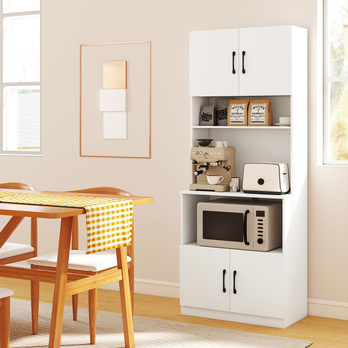 Giantex Pantry Cabinet with Power Outlets, Freestanding Narrow Kitchen Hutch