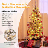 120CM Artificial Christmas Tree Potted with 176 Branch Tips PE and 8 Lighting Modes