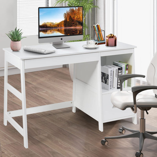 Computer Desk, Wooden Writing Table, Modern Home Office Desk with Footrest