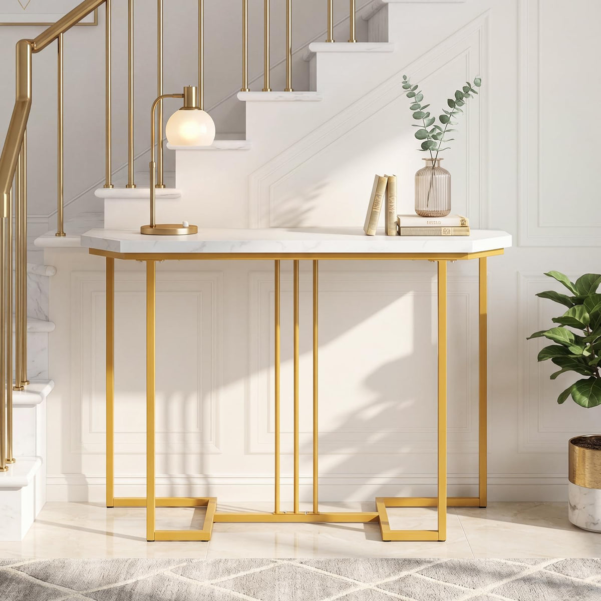Giantex Modern Gold Console Table, 110 CM Narrow Entryway Table