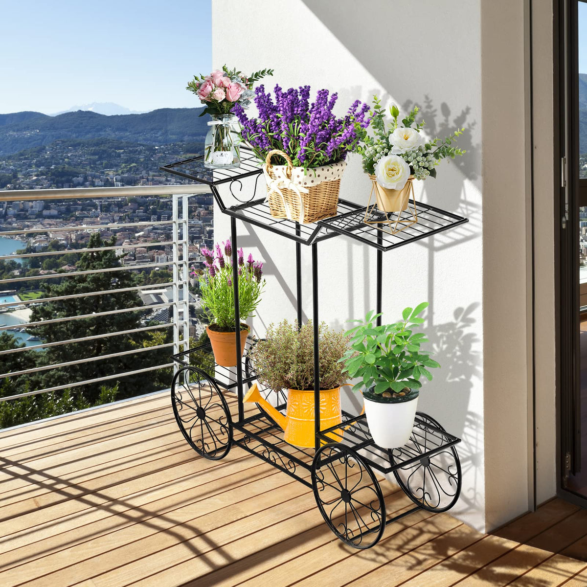 4-Tier Flower Stand, Iron Plant Stand for Indoor & Outdoor Use