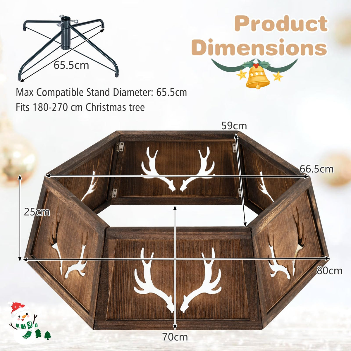 80cm Christmas Tree Collar for 180-270cm Artificial Trees Wooden Christmas Tree Base Cover