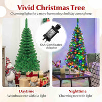1.37 M Artificial Pencil Christmas Tree with 150 Colorful LED Lights and Foldable Metal Stand