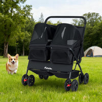 Double Pet Stroller Foldable Dog Walk Jogger with Adjustable Sunshade