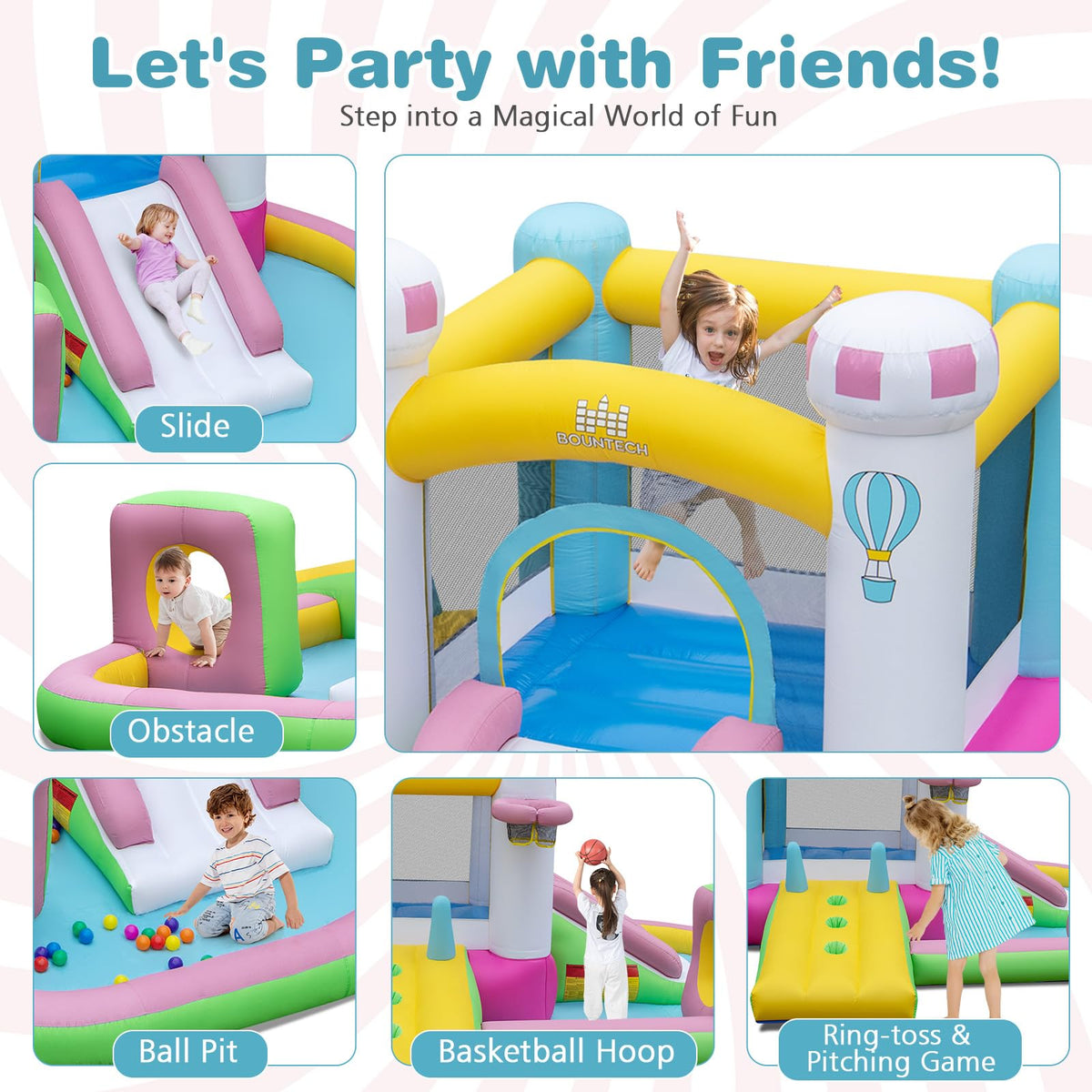 Inflatable Bounce House, Kids Jumping Castle w/Slide