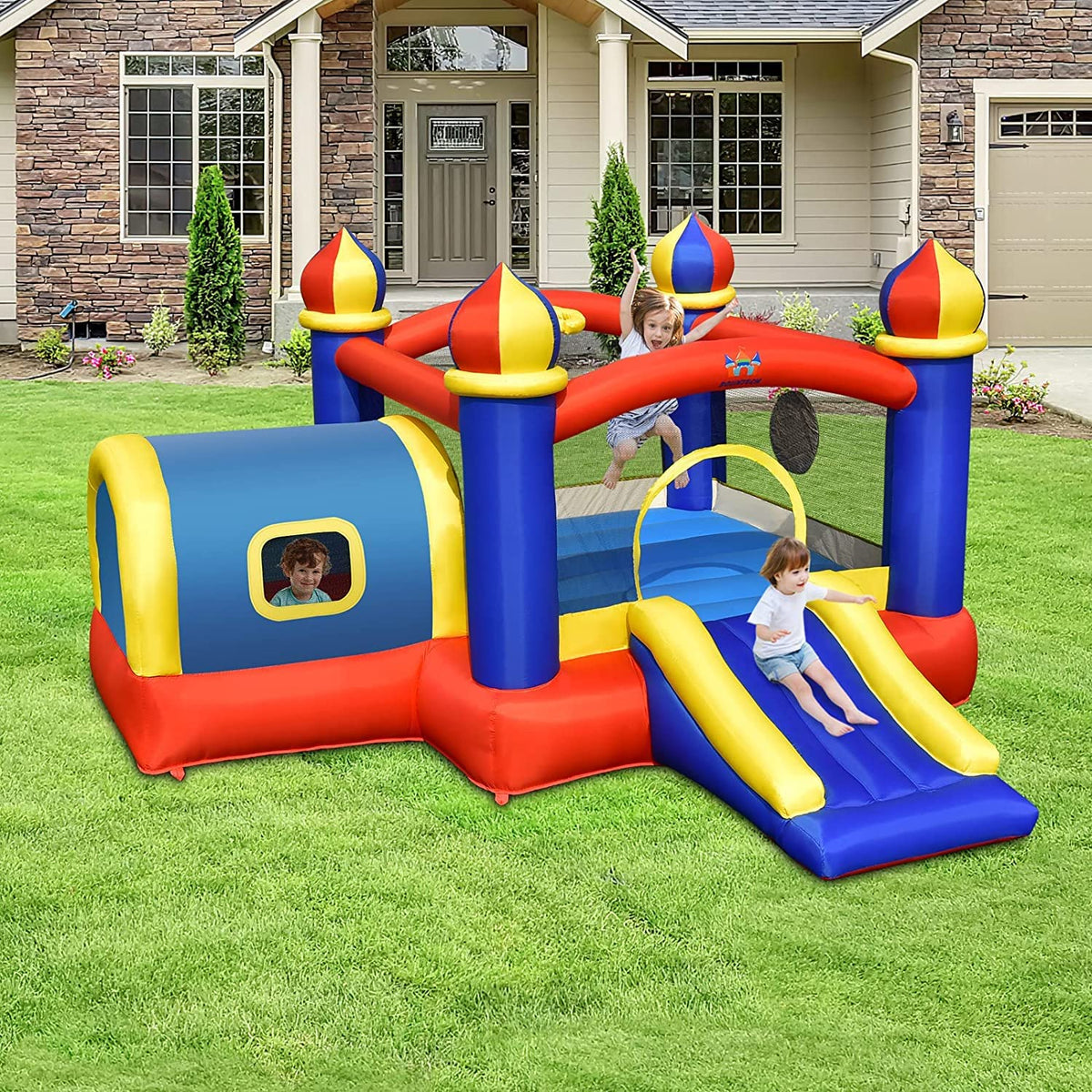 Inflatable Bounce House, 5 in 1 Bouncy Castle for Kids with Playhouse