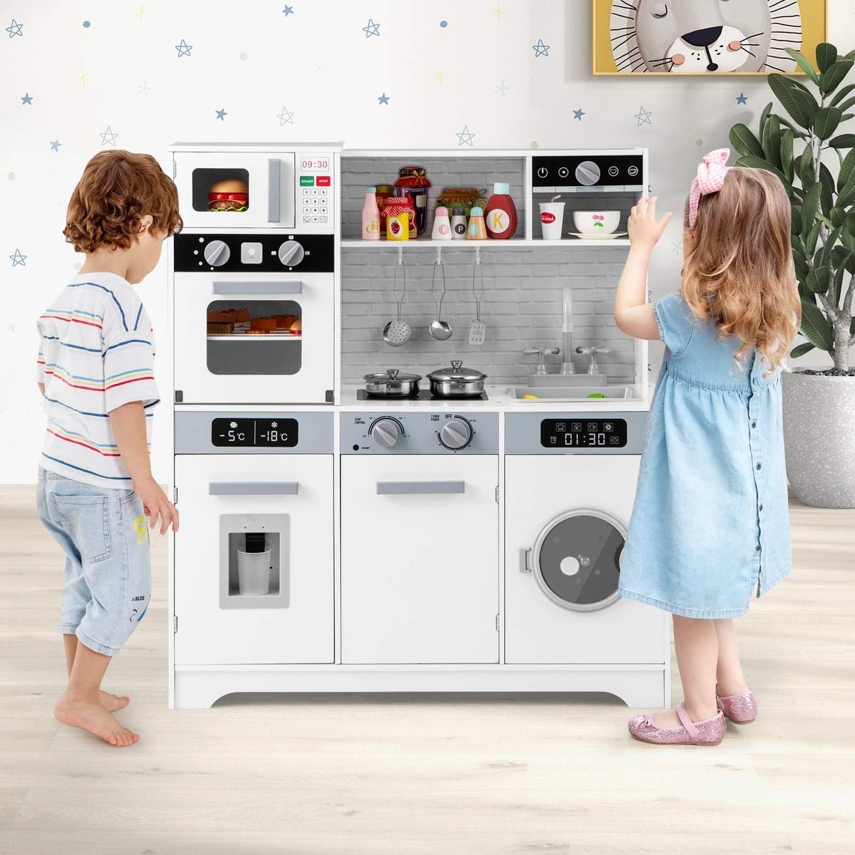 Kids Play Kitchen Toy Set with Water Dispenser and Washing Machine for Kids