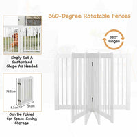 Freestanding Pet Gate, 4 Panel Wooden Folding Dog Fence w/Walk Through Door