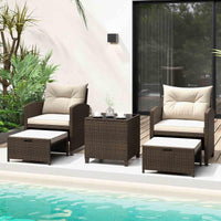 Outdoor 5 Piece Patio Rattan Furniture Setting for Poolside Backyard Lawn & Deck