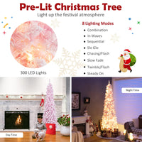 2.1M Pre-Lit Artificial Hinged Christmas Tree with 8 Lighting Modes
