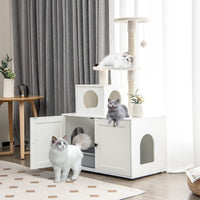 Cat Tree with Litter Box Enclosure 2-in-1 Modern Cat Tower with Cat Condo