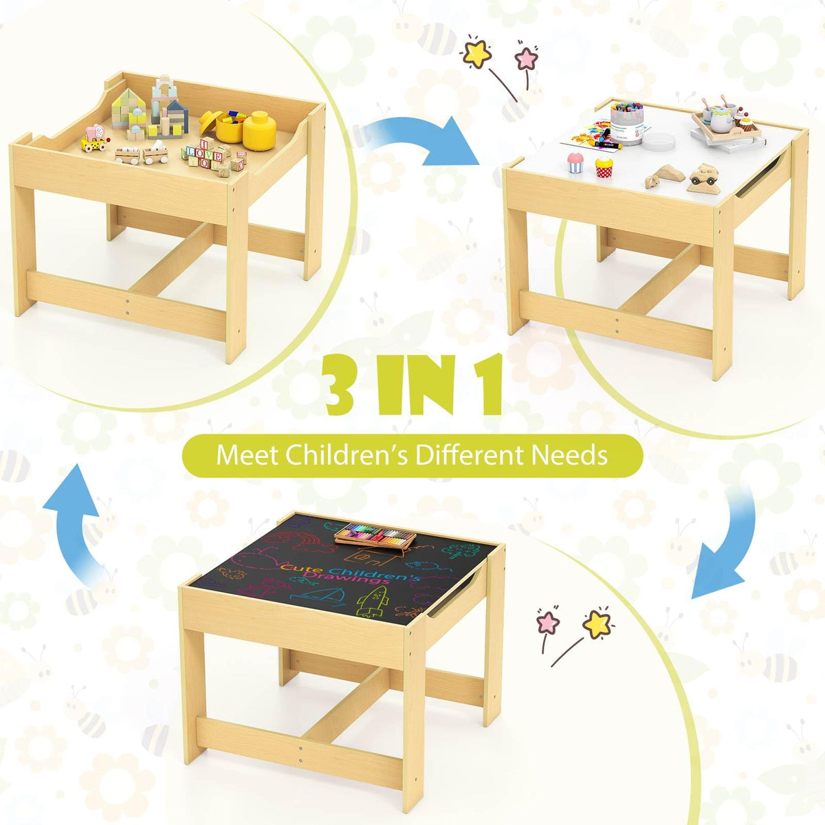 3-In-1 Kids Multi Activity Table & 2 Chairs Set for Toddlers