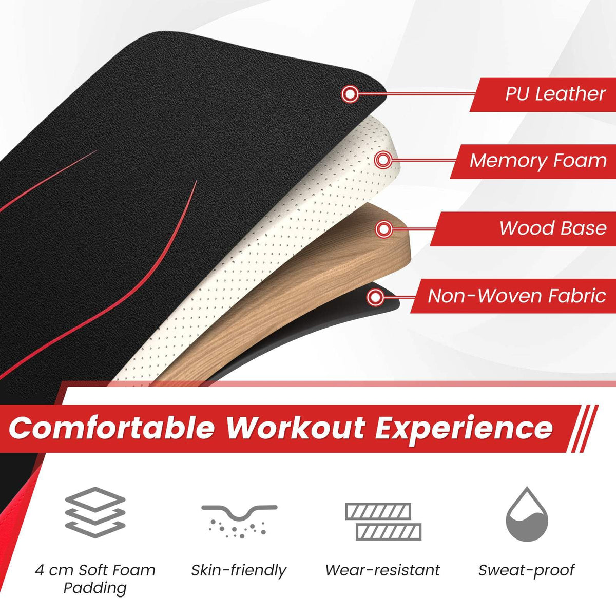 Foldable Adjustable Sit-Up Bench with Crunch Handles Home Gym Exercise Equipment