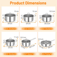 Giantex 12 Piece Pots & Pans Set, Stainless Steel Cookware Set w/Tempered Glass Lids