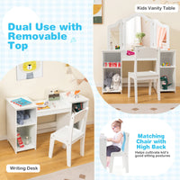 2 In 1 Kids Vanity Table and Chair Set with Removable Tri-fold Mirror for Girls Aged 3+