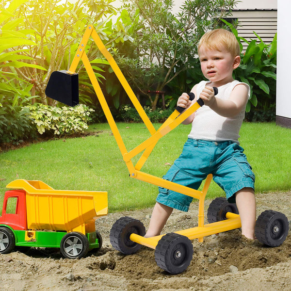 Kids Ride-on Sand Digger with Wheels, Ride On Excavator Crane with 360° Rotating Seat for Dirt