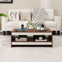 Giantex 94.5 cm Coffee Table, Two-Tier Coffee Table with Storage Shelf
