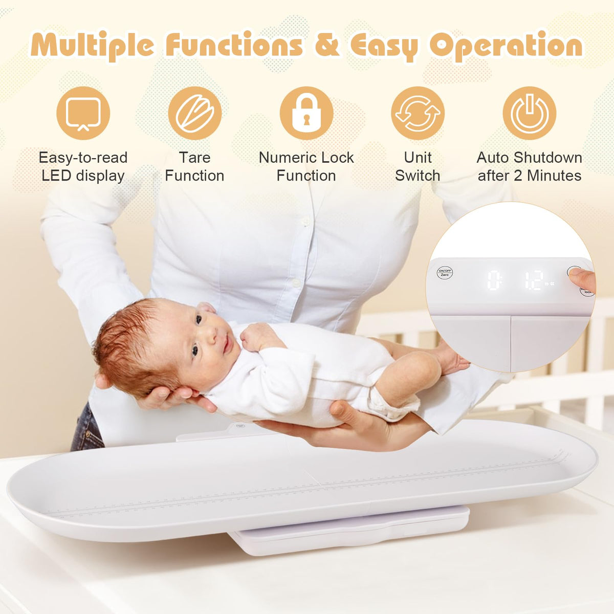 Infant Scale w/Detachable Tray for Body Weight & Height Measurement, Weight Scale w/APP Control
