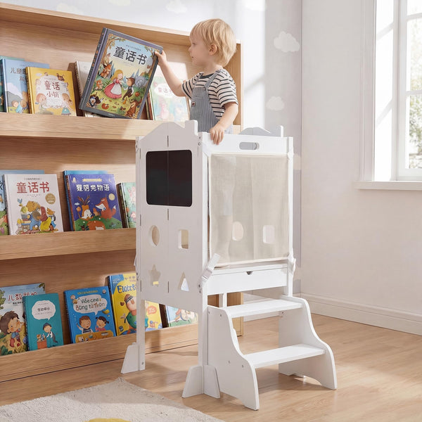 Foldable Toddler Tower with 3 Using Modes Step Stool Standing Kitchen Tower