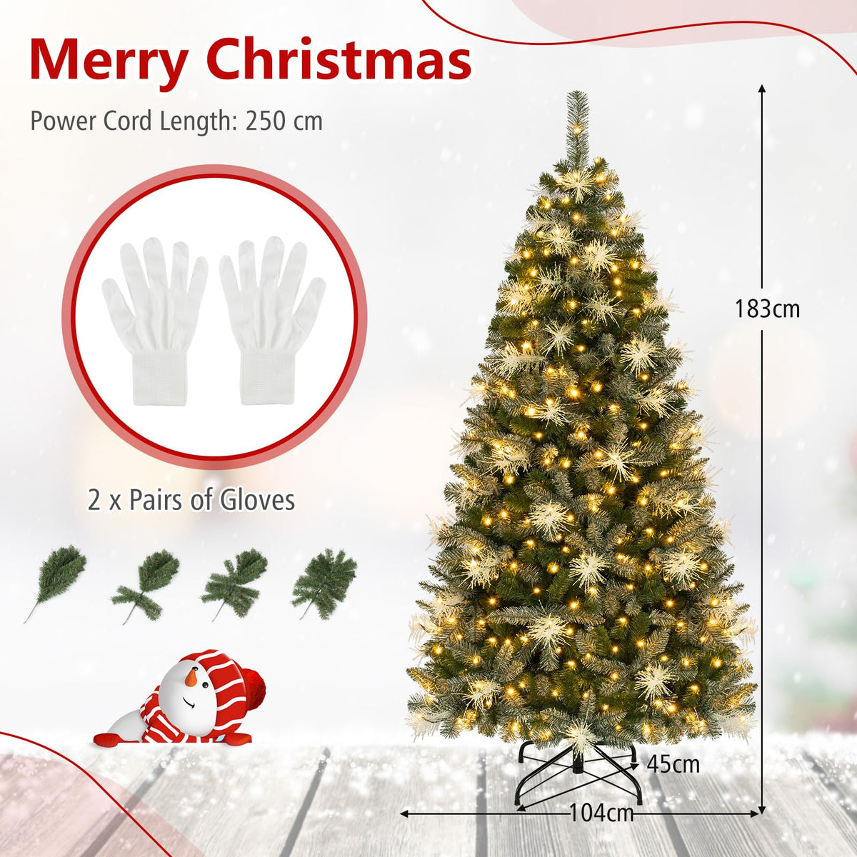 152/183 cm Pre-Lit Artificial Christmas Tree w/ 190/270 LED Lights