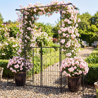 Garden Arch Trellis with Gate and Planter Boxes, 206cm Heavy Duty Metal Arbor