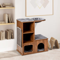 Giantex Stable Cat Tree, Climbing Tree with Sisal Scratching Mat & Plush Seat Hollows & Cave