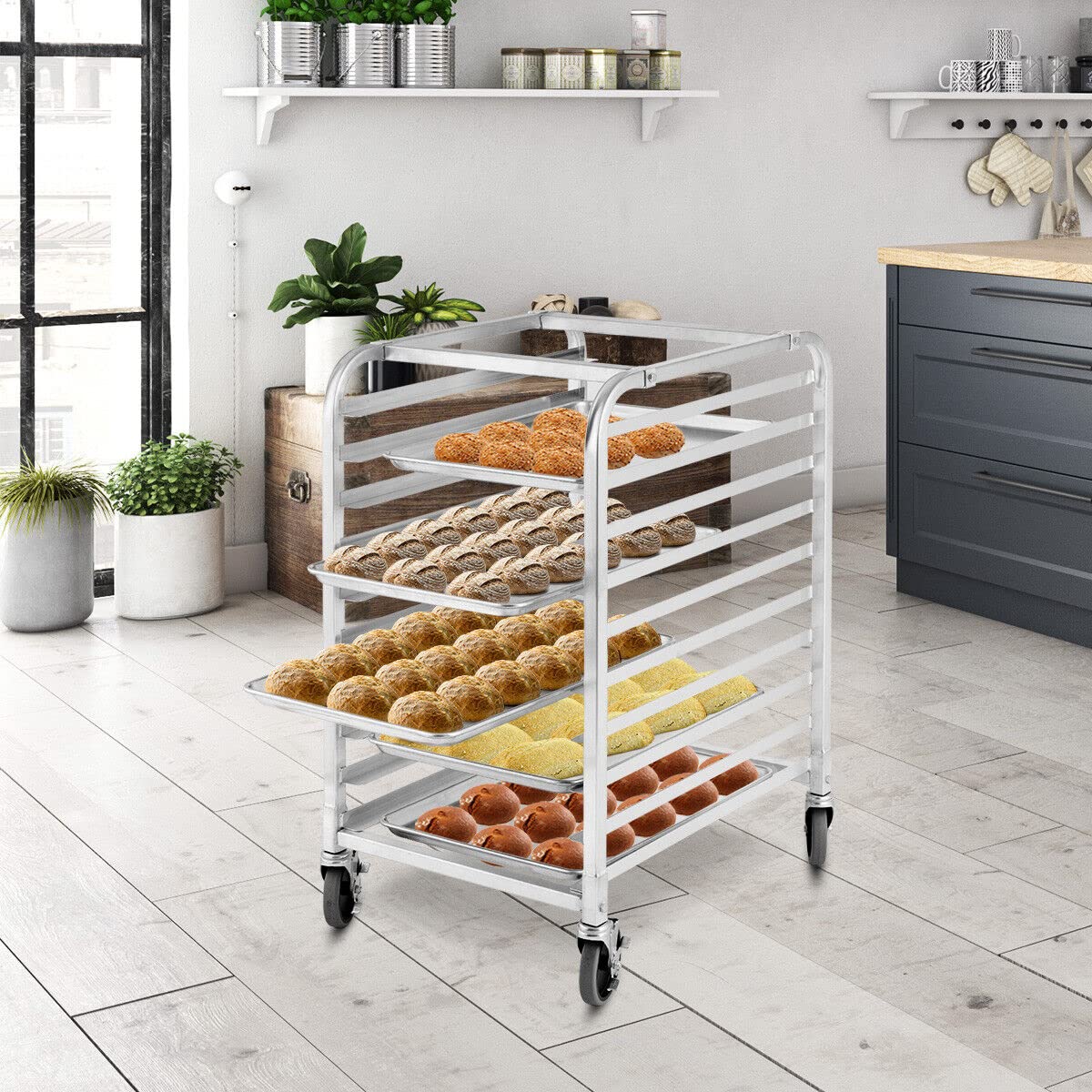 Giantex 10 Tier Aluminum Bakery Rack, Home Commercial Kitchen Bun Pan Bakery Rack, Utility Rolling Sheet Pan Rack