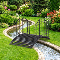 Garden Metal Bridge with Handrails, Outdoor Arched Bridge w/Dual Patterned Side Rails