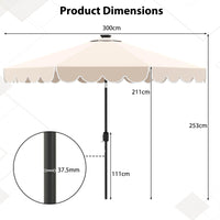 3m Solar Patio Umbrella with 24 LED Lights Vented Top and Ruffles