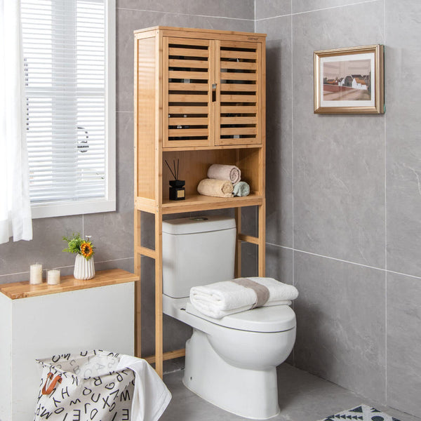 Bamboo Over The Toilet Storage Cabinet Bathroom Spacesaver w/Adjustable Shelf