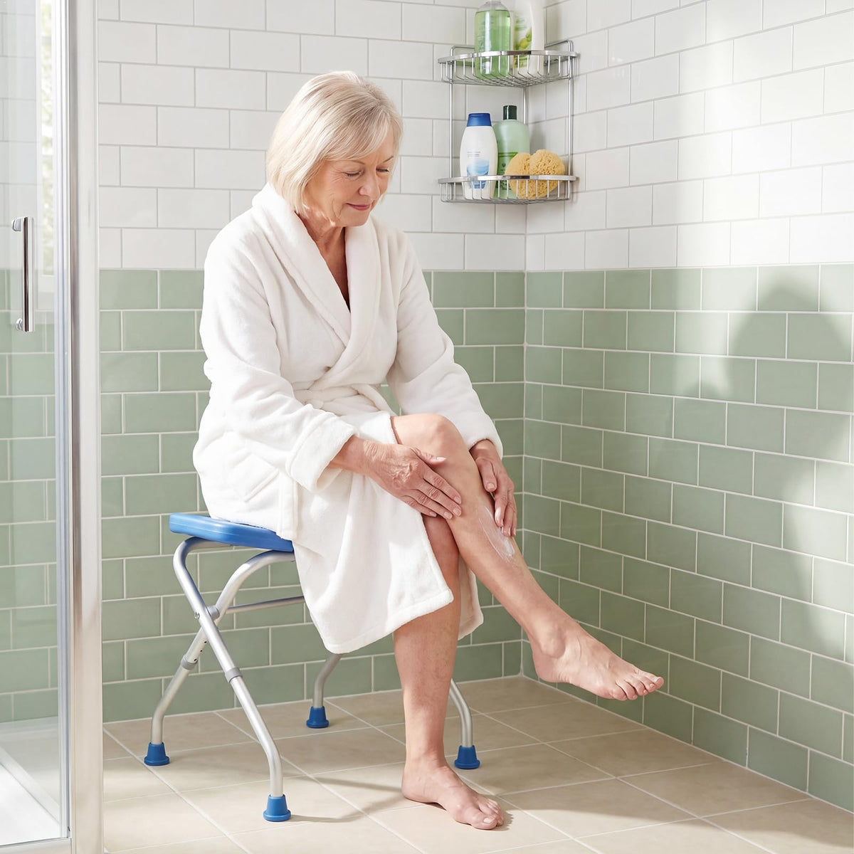 Folding Shower Chair, Aluminum Alloy Shower Seat for Inside Shower and Bath Tub