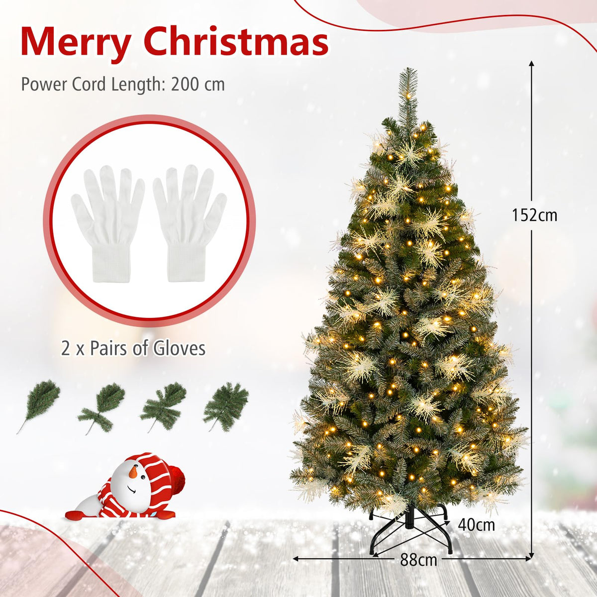 152/183 cm Pre-Lit Artificial Christmas Tree w/ 190/270 LED Lights