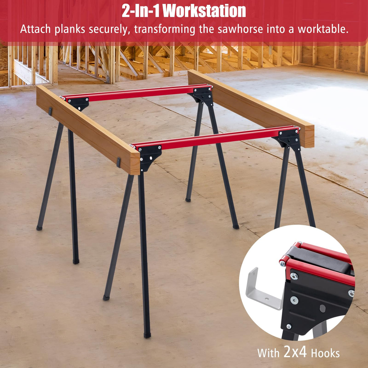 Saw Horses 2 Pack Folding, Portable Lightweight Work Horse