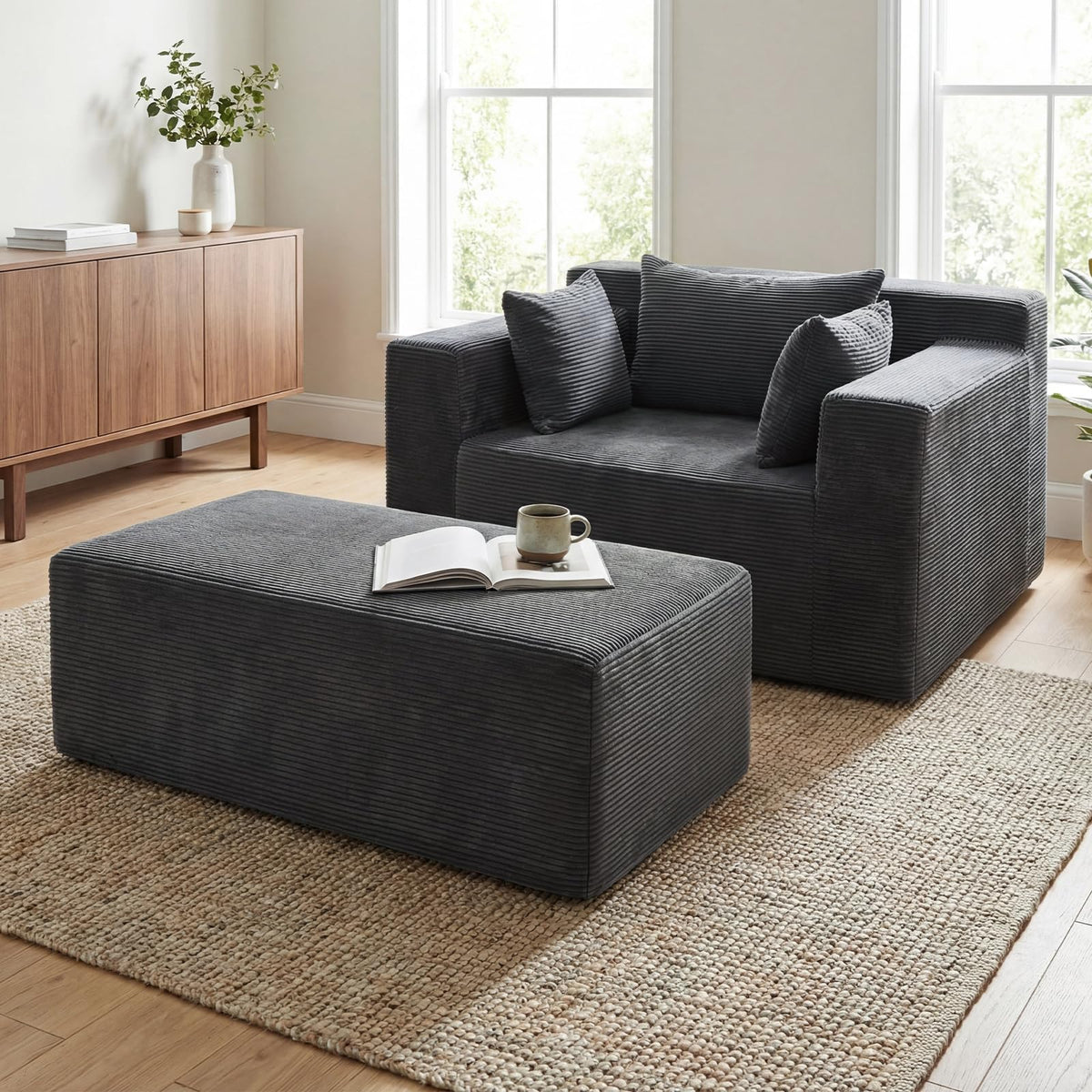 Single Foam Sofa with Ottoman Boneless Floor Lounge Chair with Pillows