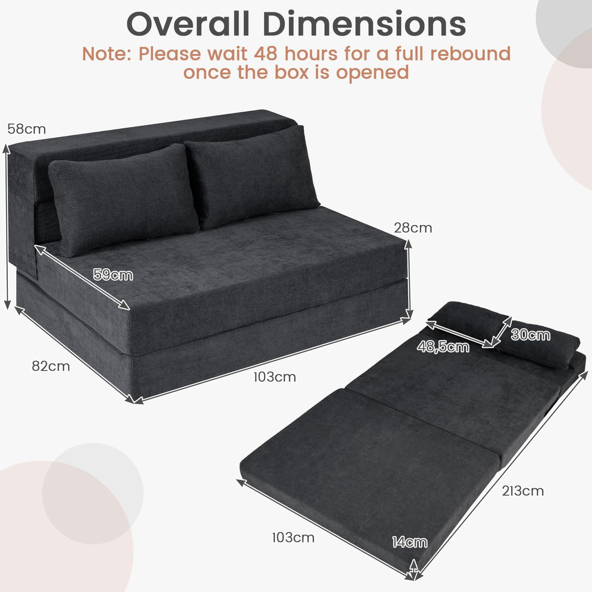 Giantex Folding Sofa Bed, 3-in-1 Convertible Sleeper Chair with 2 Pillows