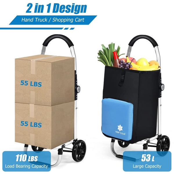 Giantex Folding Shopping Cart, Portable & Rolling Shopping Cart w/Hanging Hooks