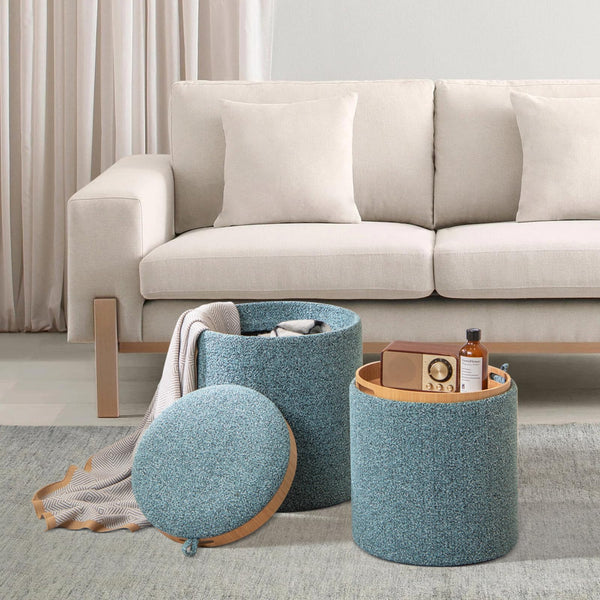 Giantex Round Ottoman Set of 2, Upholstered Storage Ottoman