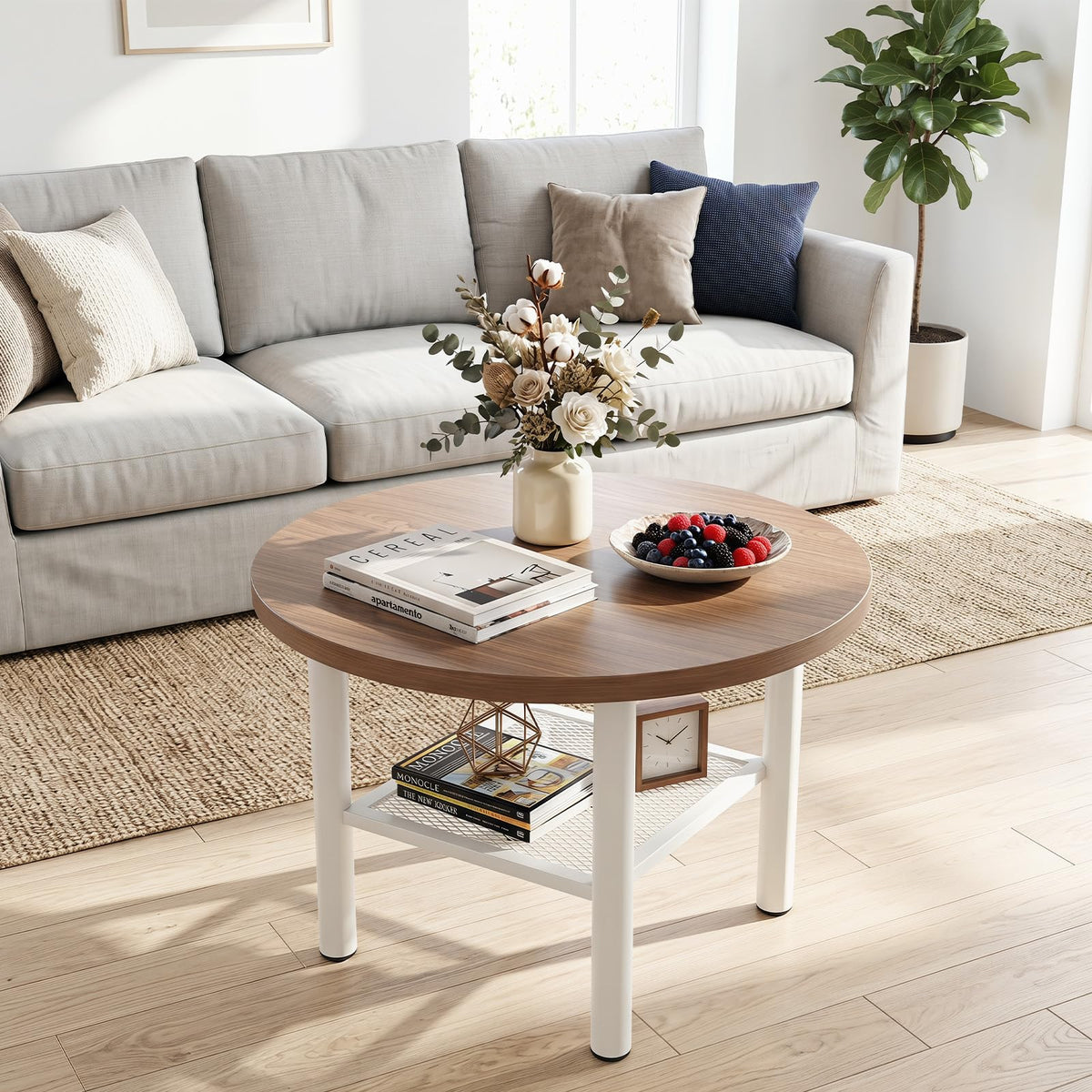 Giantex Round Coffee Table, 2-Tier Modern Circular Center Table